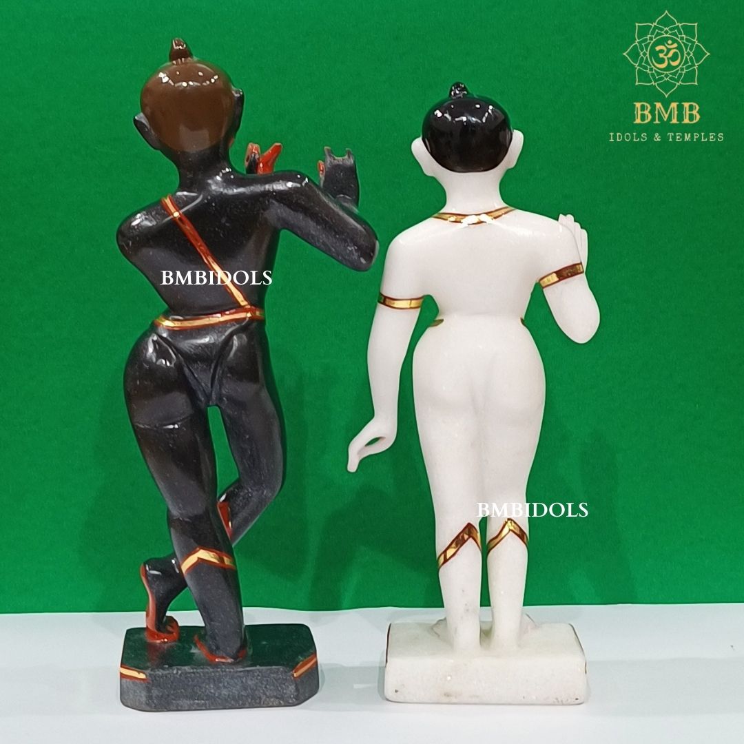 Marble Iskcon Radha Krishna Statue in Black & White Marble in 12inches