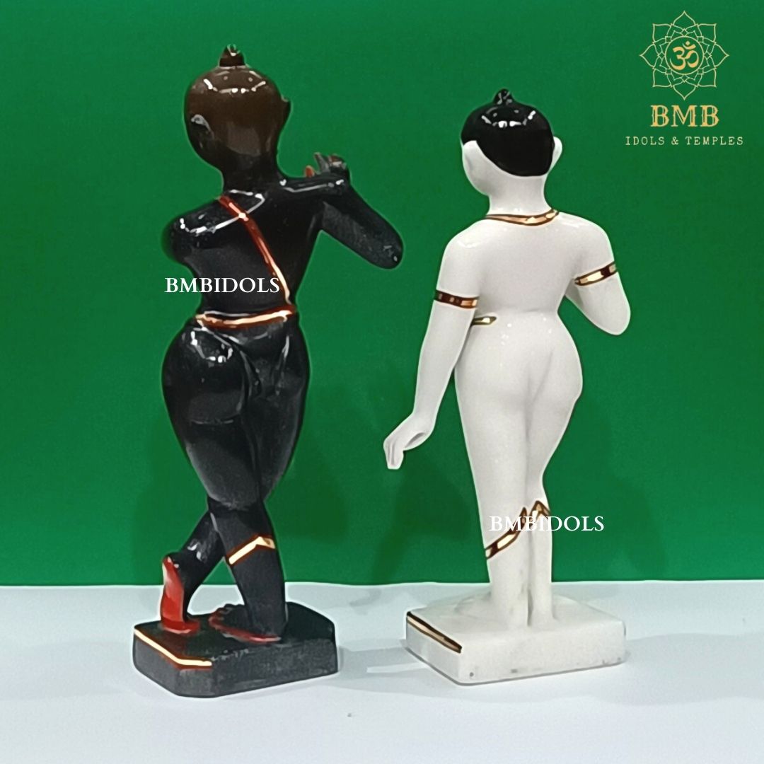 Marble Iskcon Radha Krishna Statue in Black & White Marble in 12inches