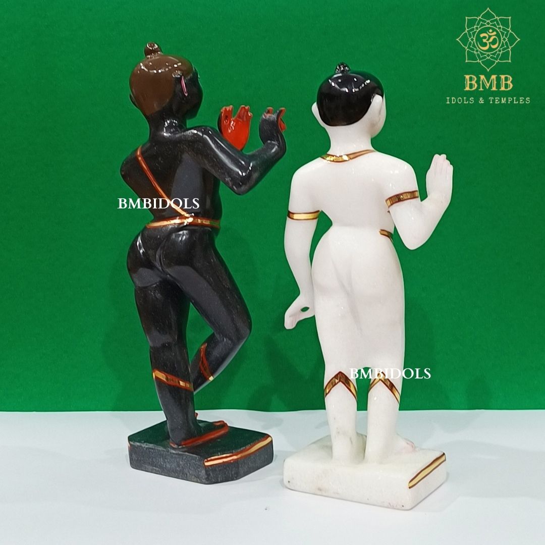 Marble Iskcon Radha Krishna Statue in Black & White Marble in 12inches