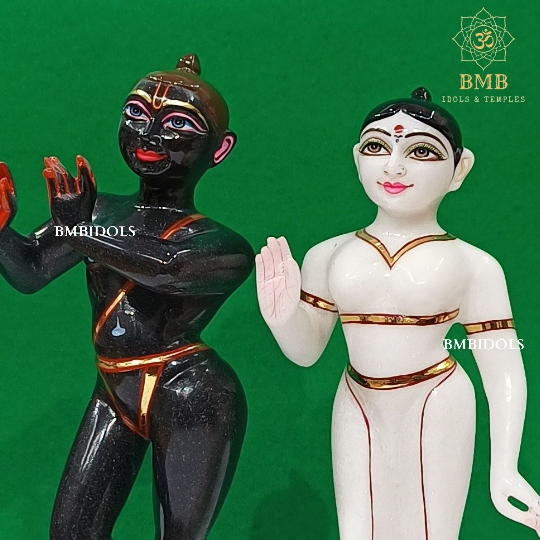 Marble Iskcon Radha Krishna Statue in Black & White Marble in 12inches