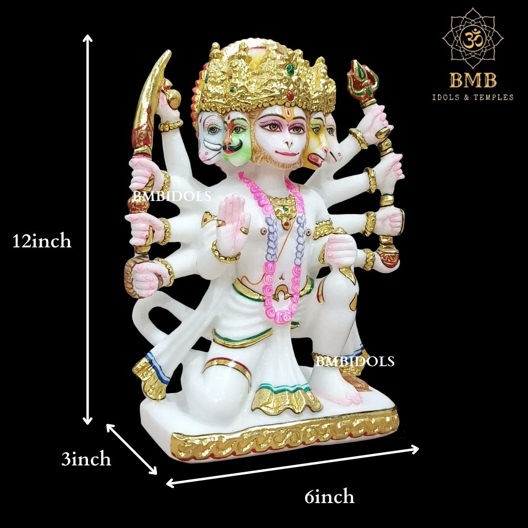 Marble Panchmukhi Hanuman Statue made in Makrana Marble in 12inches