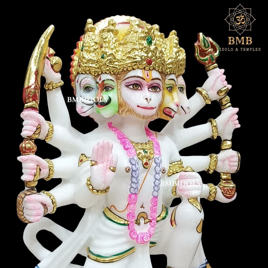 Marble Panchmukhi Hanuman Statue made in Makrana Marble in 12inches