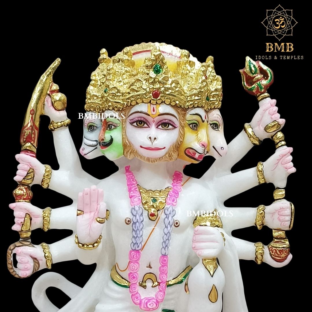 Marble Panchmukhi Hanuman Statue made in Makrana Marble in 12inches