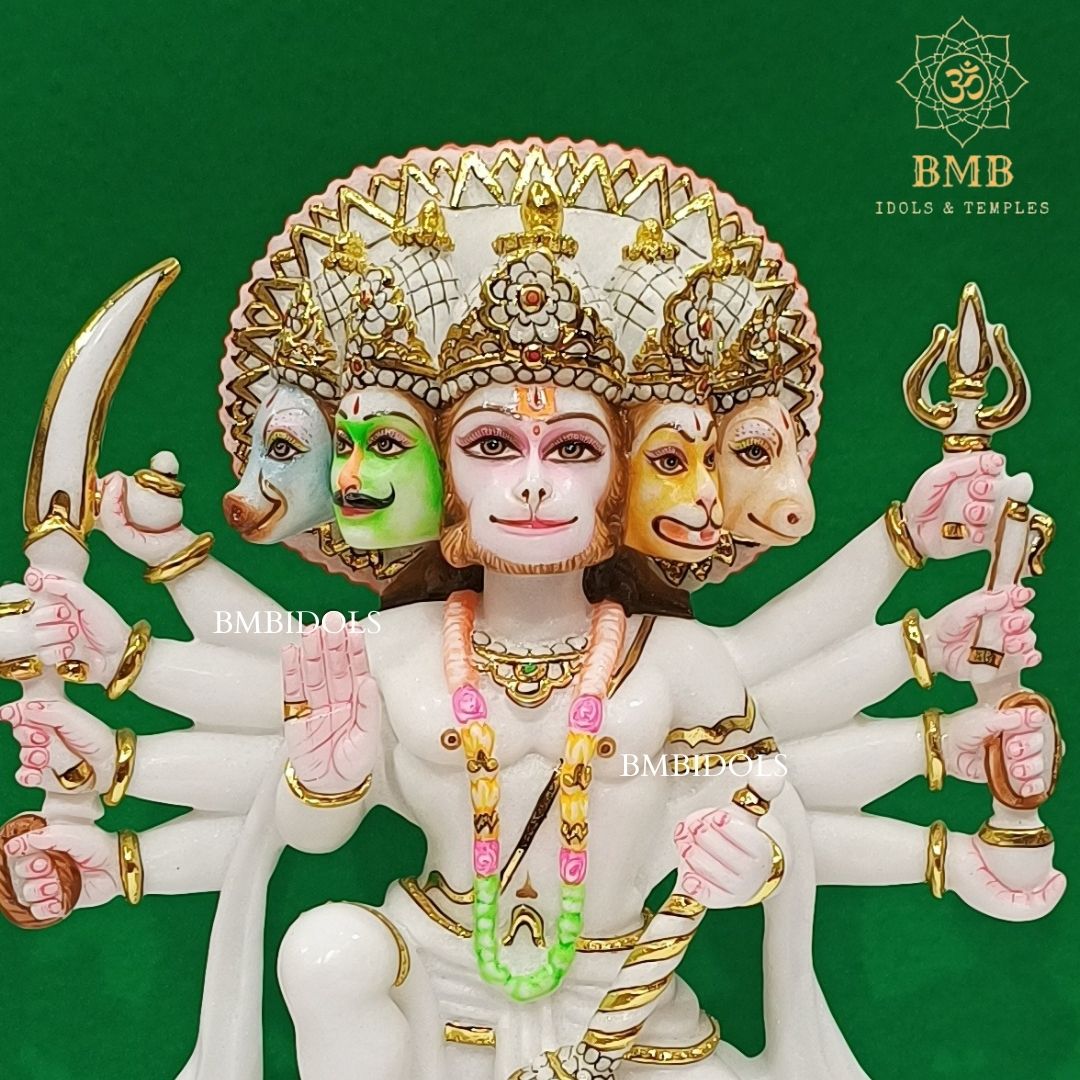 Marble Panchmukhi Hanuman Statue made in Makrana Marble in 15inches