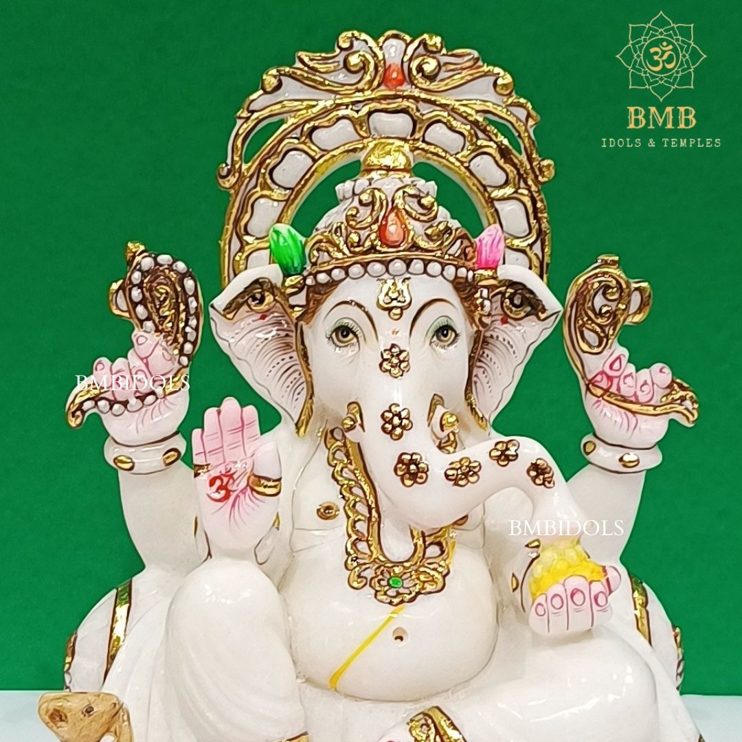 Marble Ganesh Murti made in Makrana white Marble in 9inches