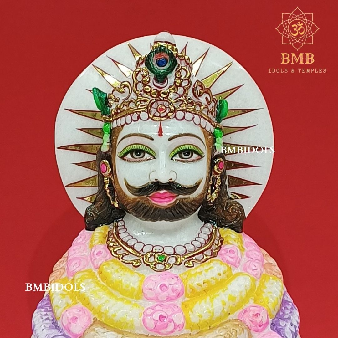 Marble Khatu Shyam Baba Statue made in Natural white Marble in 9inch