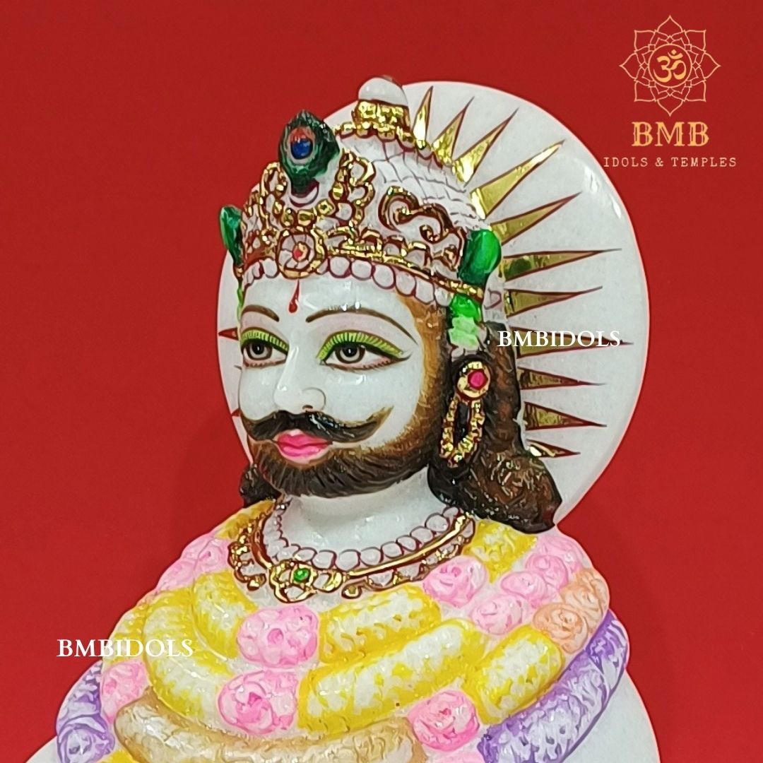 Marble Khatu Shyam Baba Statue made in Natural white Marble in 9inch