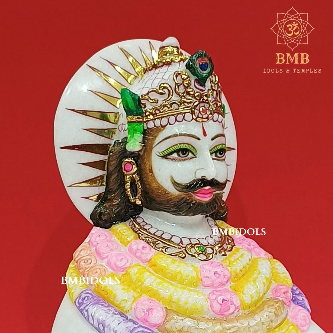 Marble Khatu Shyam Baba Statue made in Natural white Marble in 9inch