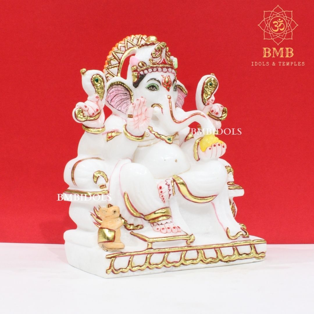 Marble Ganesh Murti made in Pure White Makrana Marble in 9inches