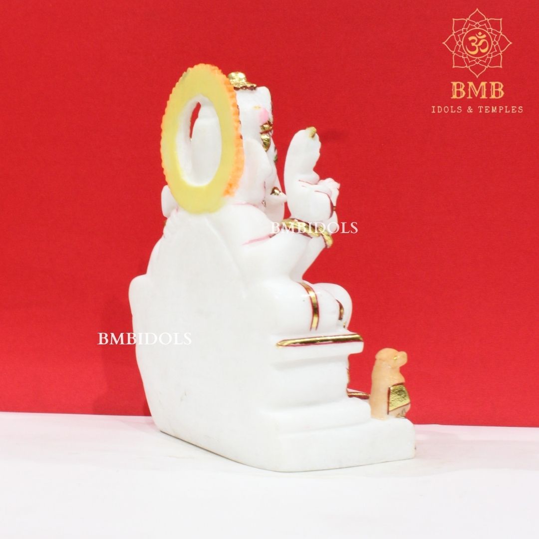 Marble Ganesh Murti made in Pure White Makrana Marble in 9inches