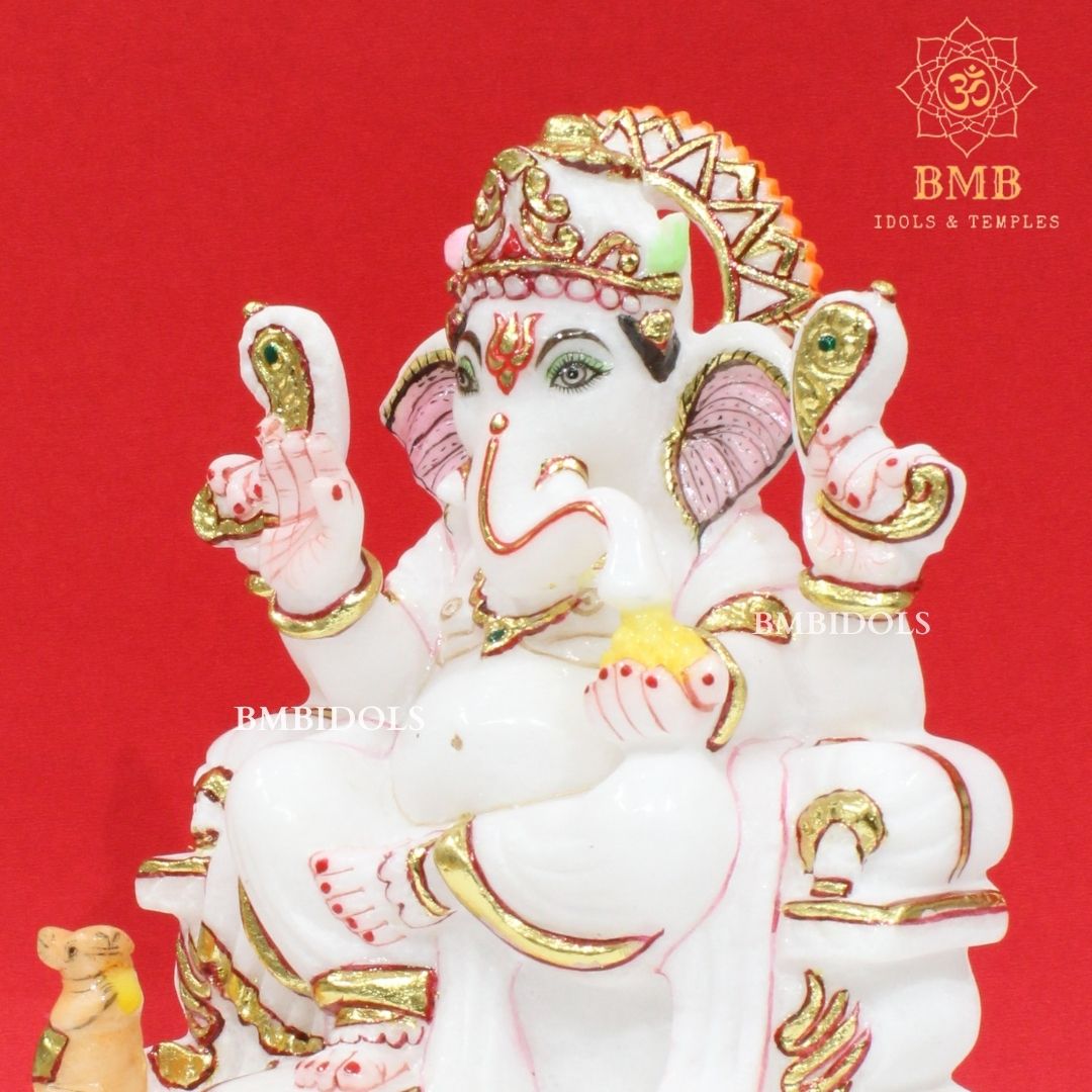 Marble Ganesh Murti made in Pure White Makrana Marble in 9inches