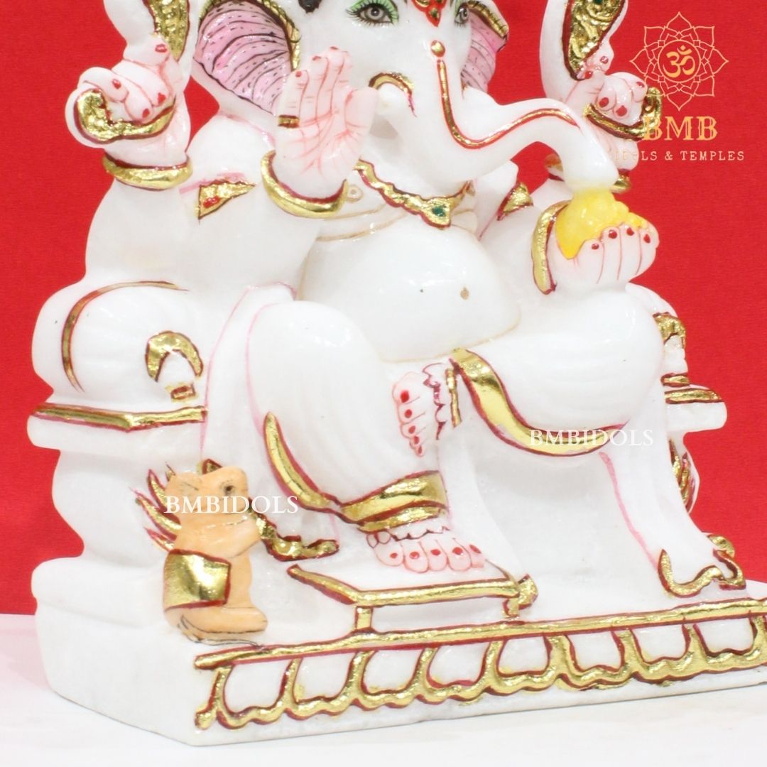Marble Ganesh Murti made in Pure White Makrana Marble in 9inches