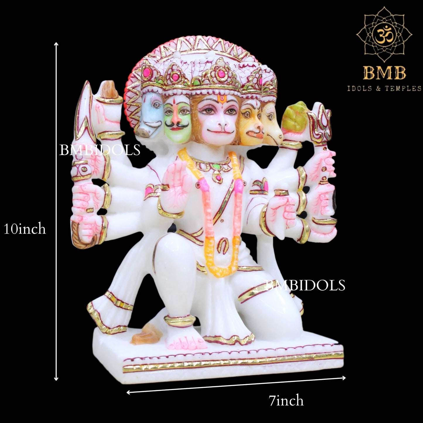 Small Marble Panchmukhi Hanuman Murti in 10nches in Makrana Marble