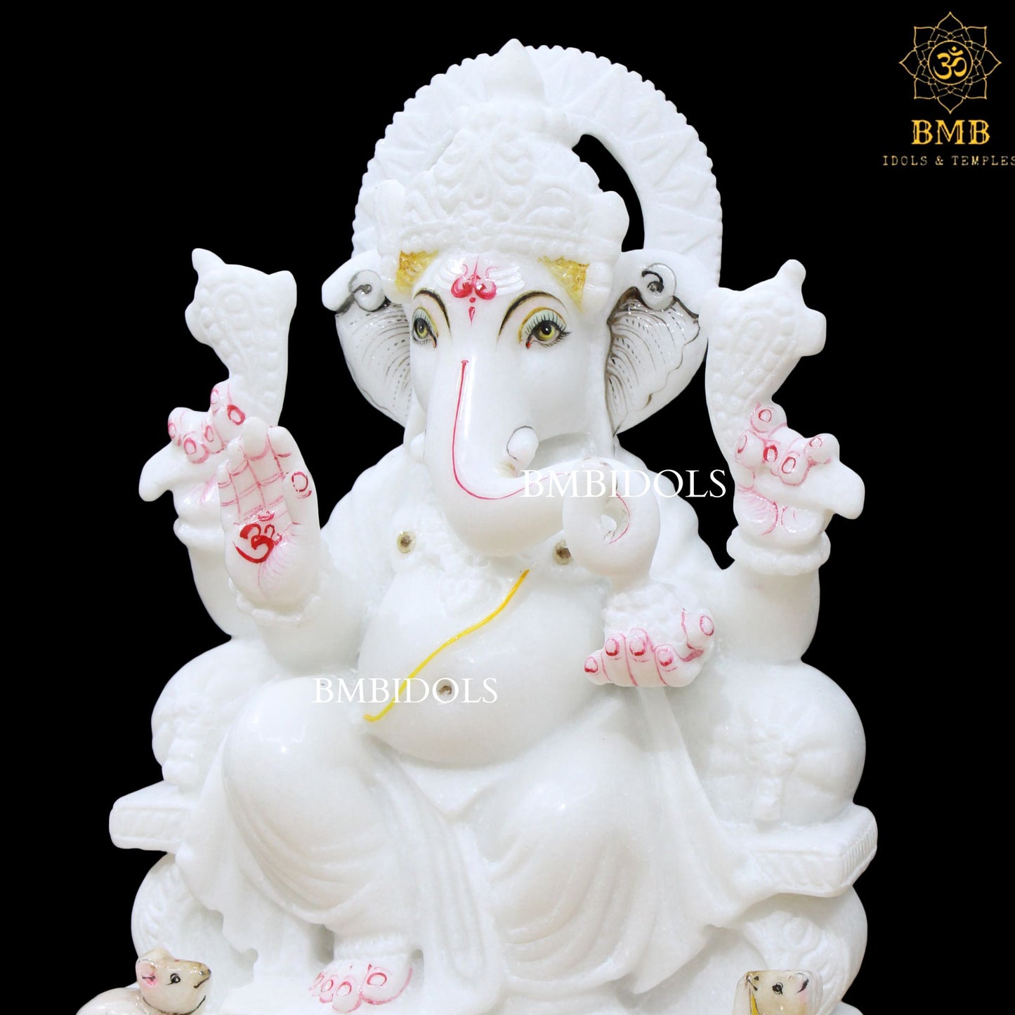 White Marble Ganesh Idol in 12inches in Makrana Marble