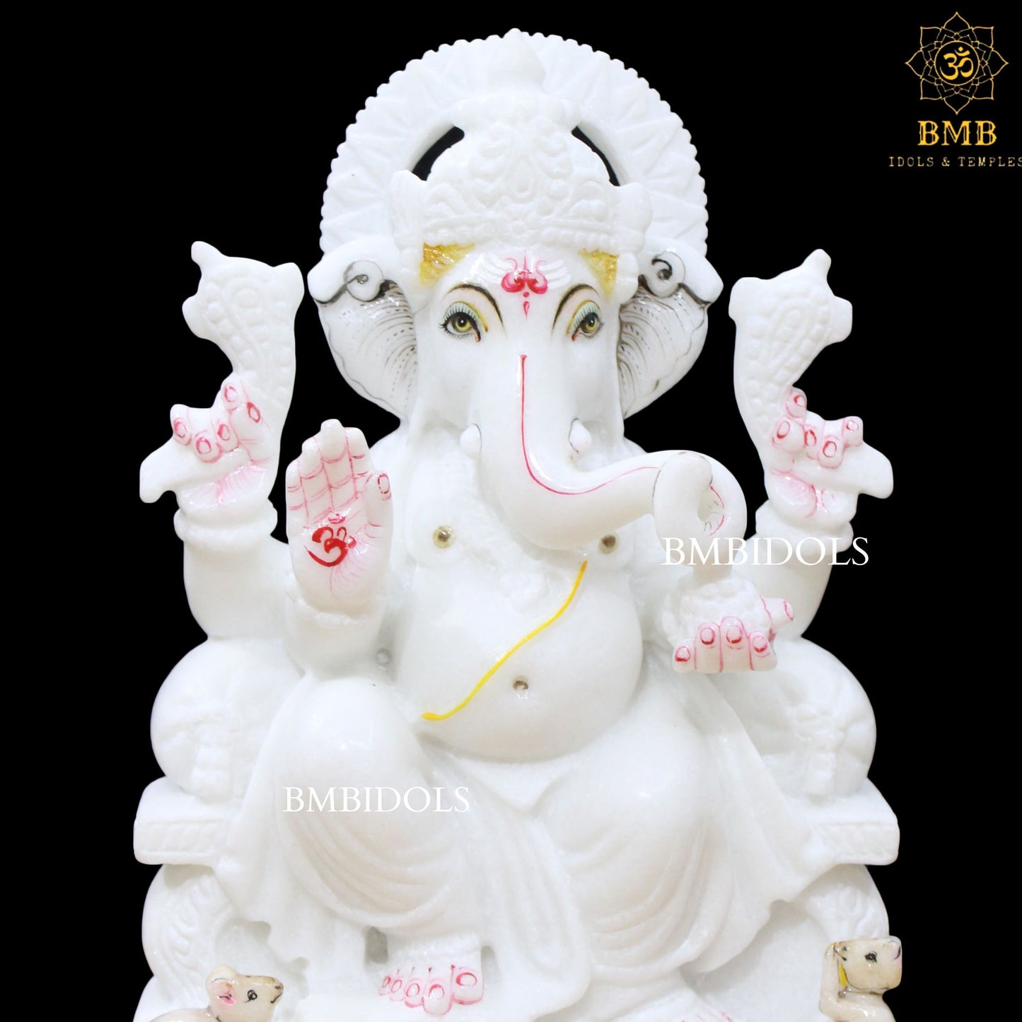 White Marble Ganesh Idol in 12inches in Makrana Marble