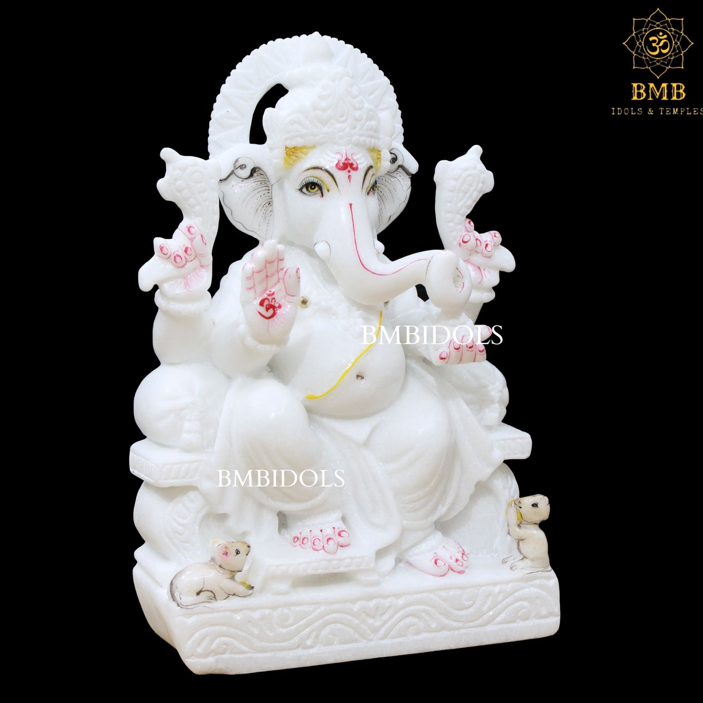 White Marble Ganesh Idol in 12inches in Makrana Marble