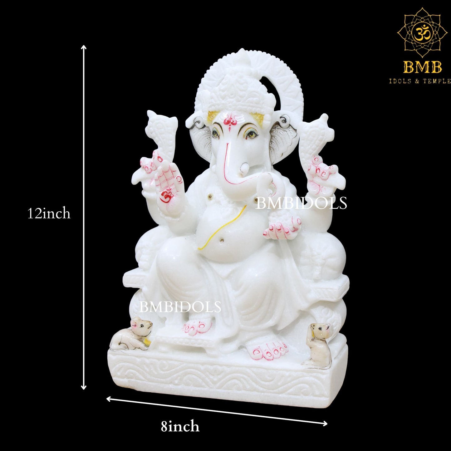 White Marble Ganesh Idol in 12inches in Makrana Marble