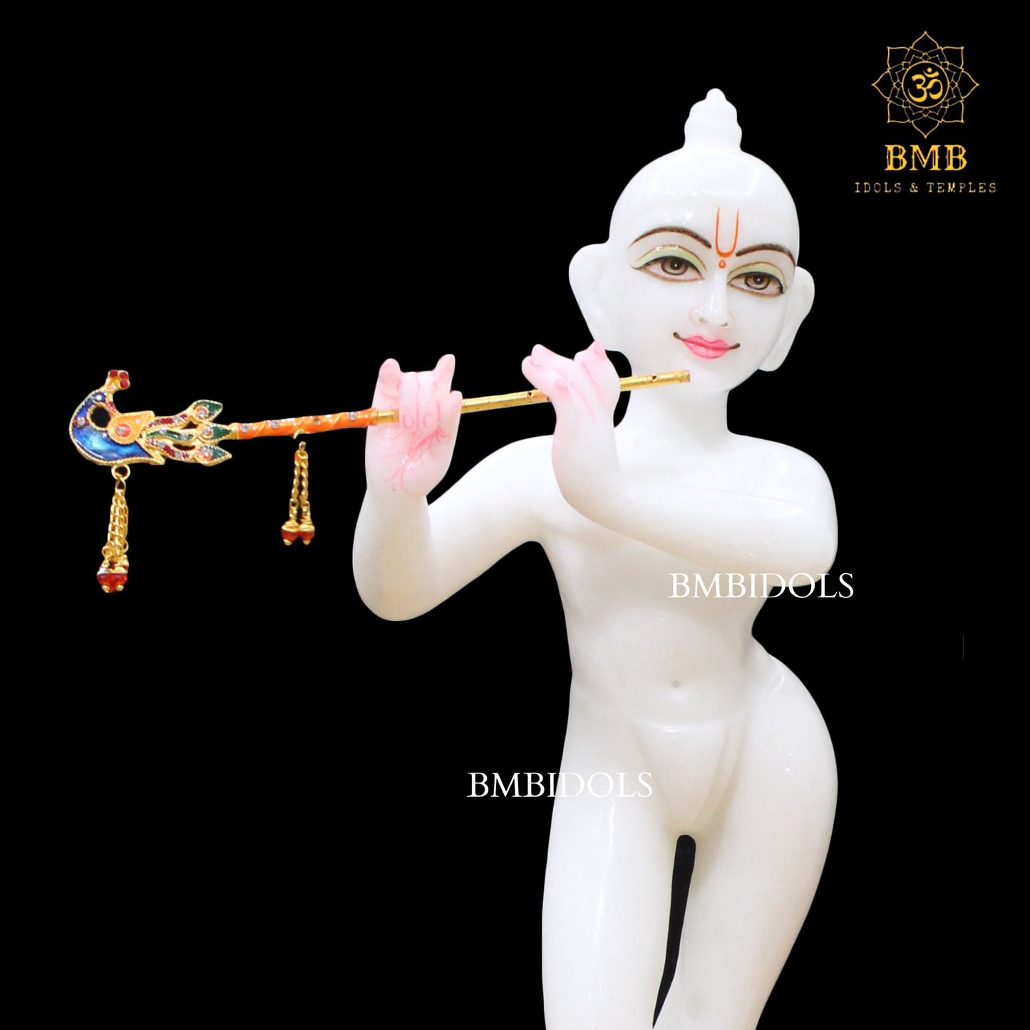 White Marble Iskcon Radha Krishna Murti on Lotus in 14inches