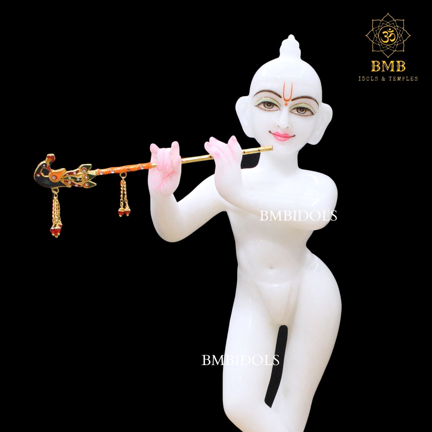 White Marble Iskcon Radha Krishna Murti on Lotus in 14inches