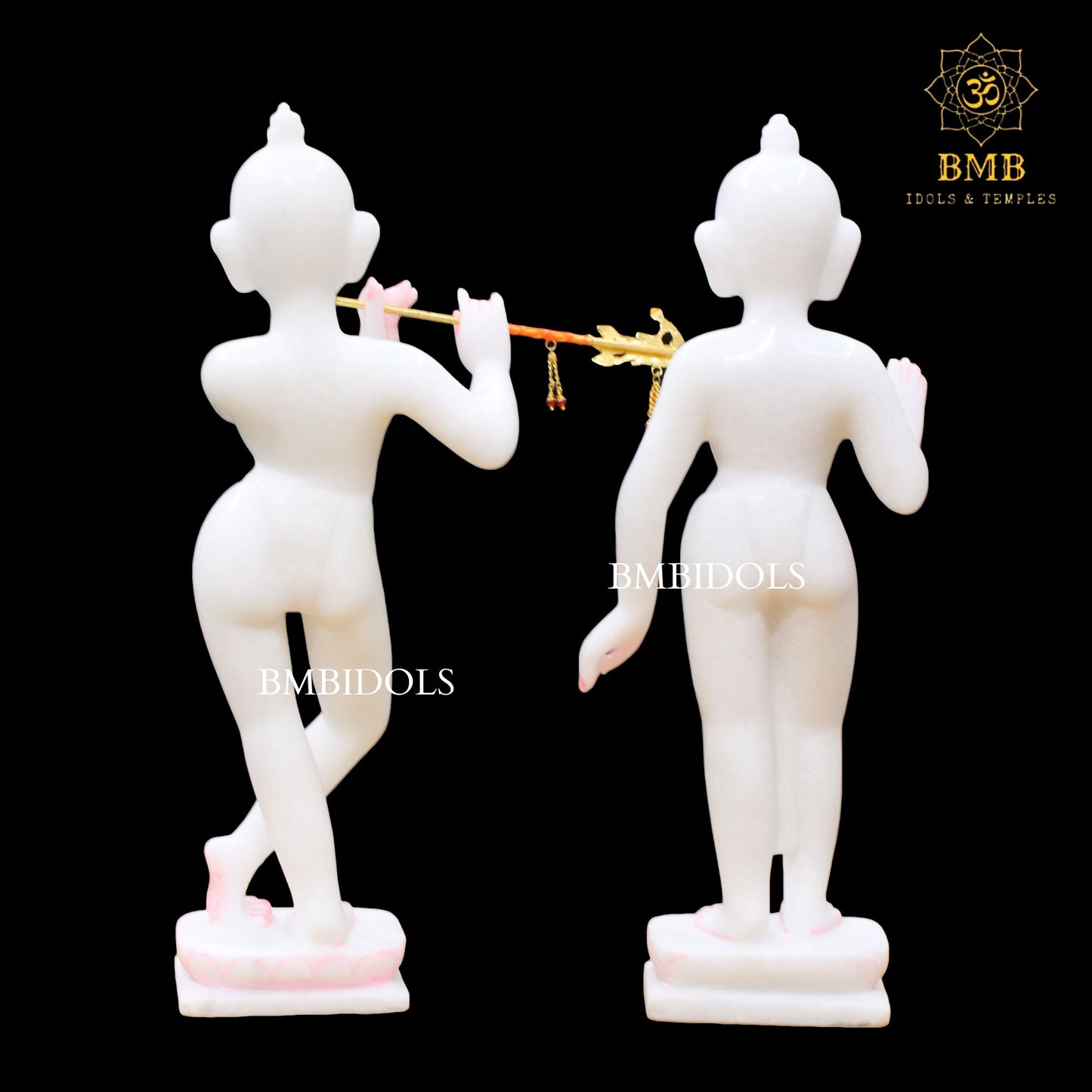 White Marble Iskcon Radha Krishna Murti on Lotus in 14inches
