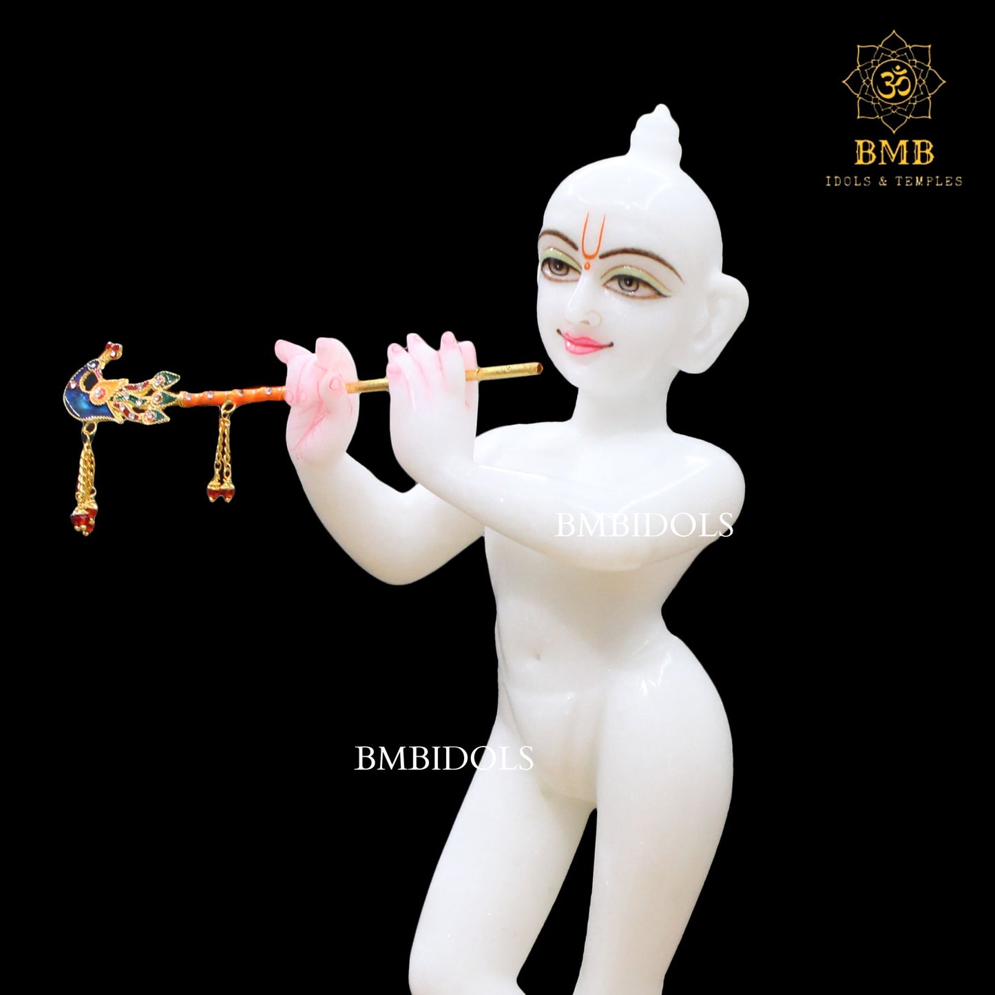 White Marble Iskcon Radha Krishna Murti on Lotus in 14inches