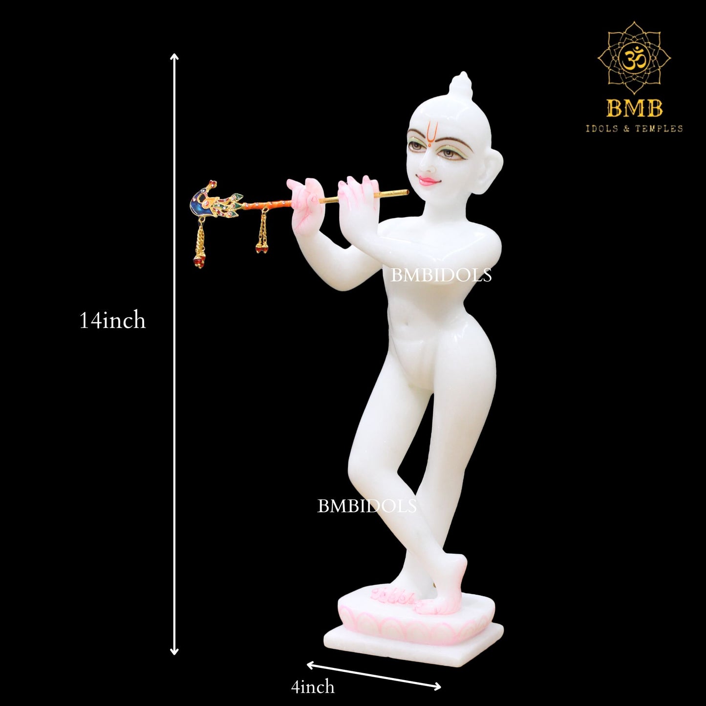 White Marble Iskcon Radha Krishna Murti on Lotus in 14inches