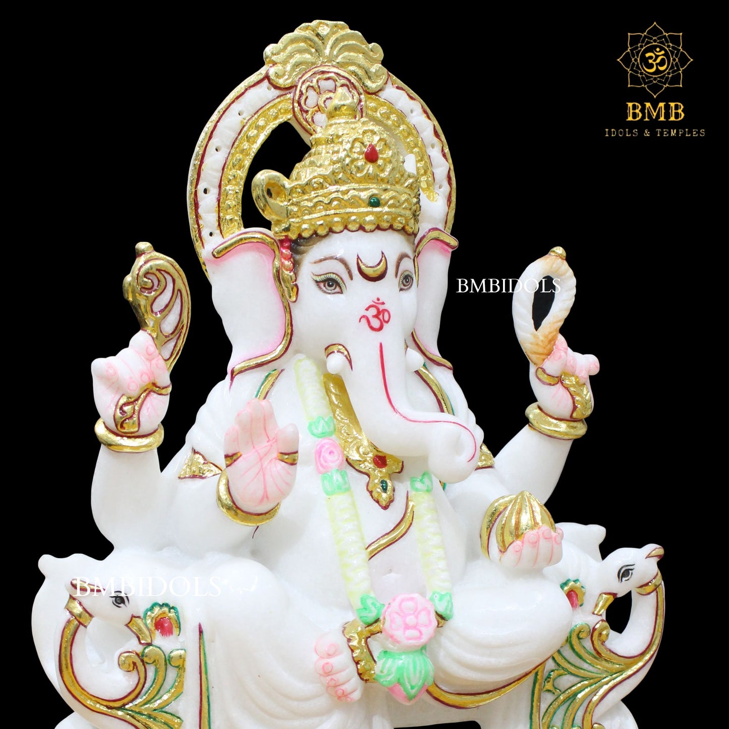 White Marble Ganesh Statue in ashirwad posture in 12inch