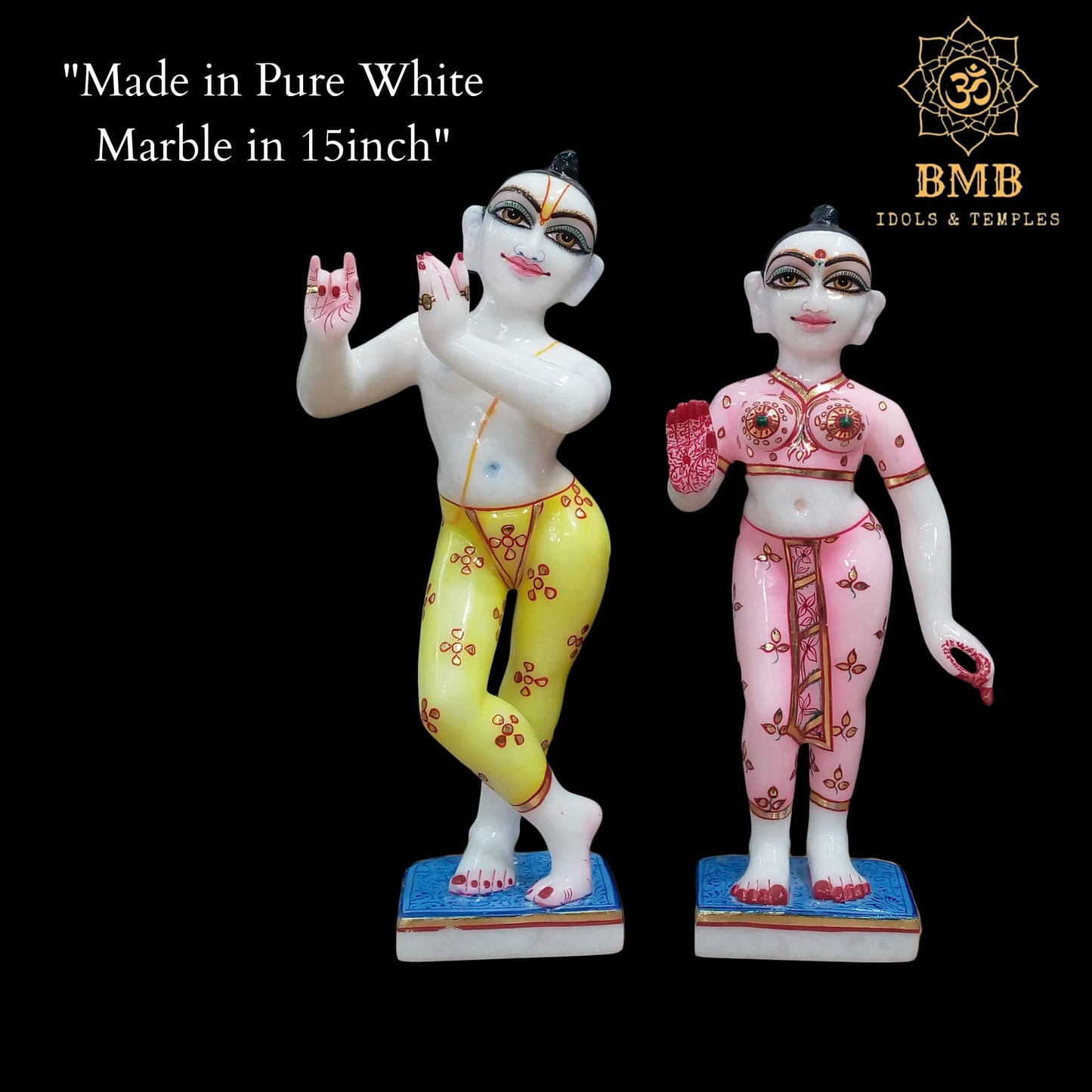 Marble Iskcon Radha Krishna Statue with painting in Ashirwad Posture