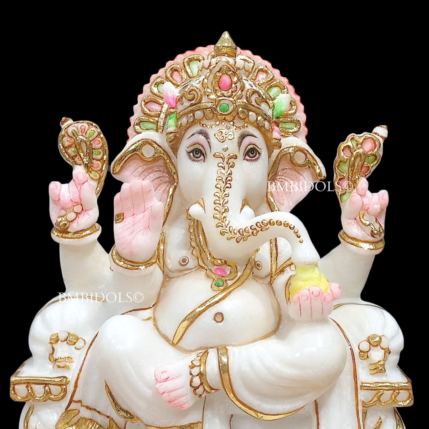 Marble Ganesh Statue Sitting on the Chowki made in White Marble in 9inch