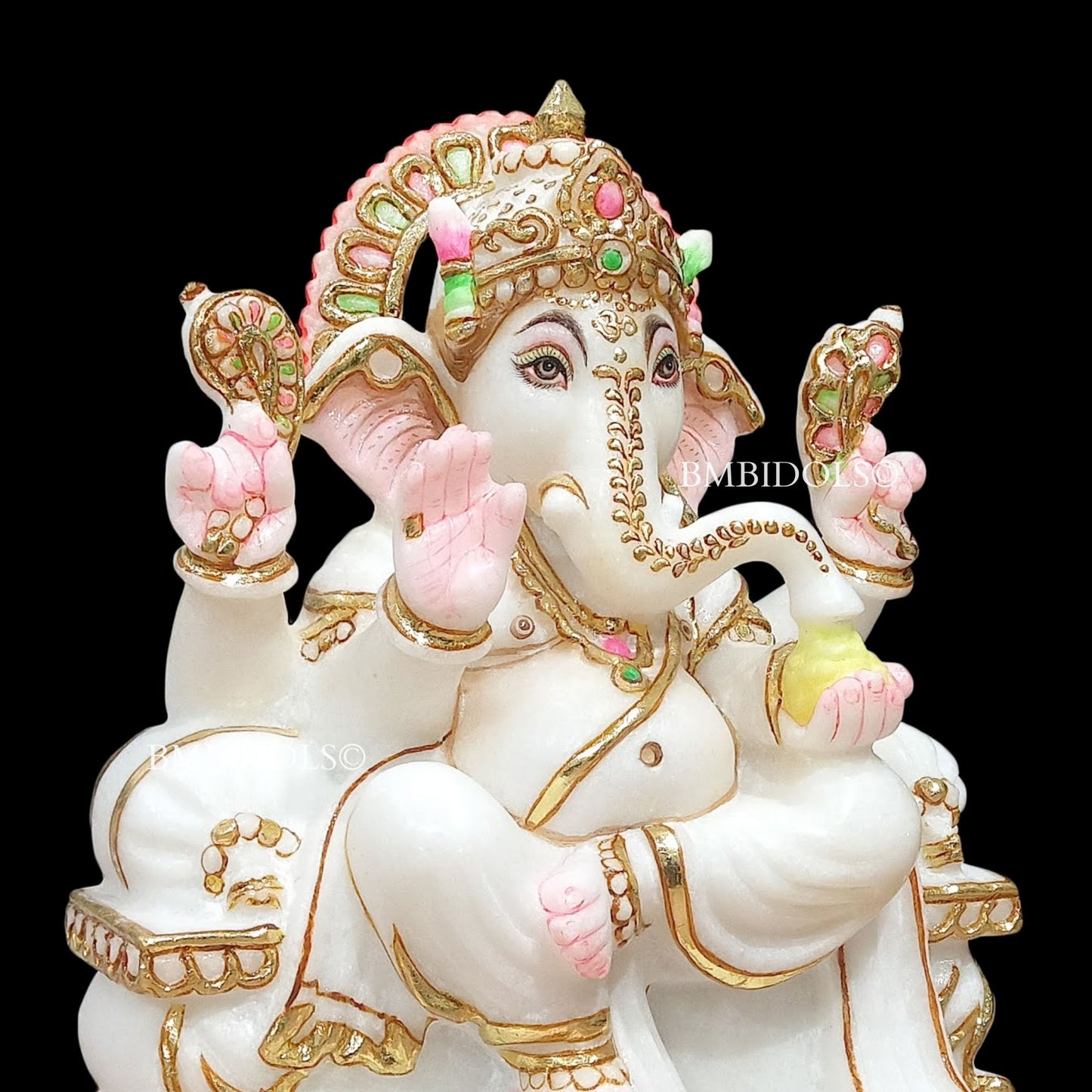 Marble Ganesh Statue Sitting on the Chowki made in White Marble in 9inch