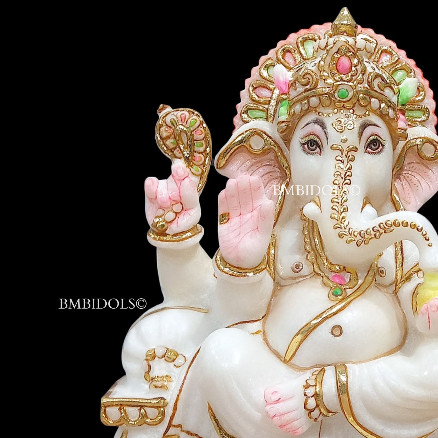 Marble Ganesh Statue Sitting on the Chowki made in White Marble in 9inch