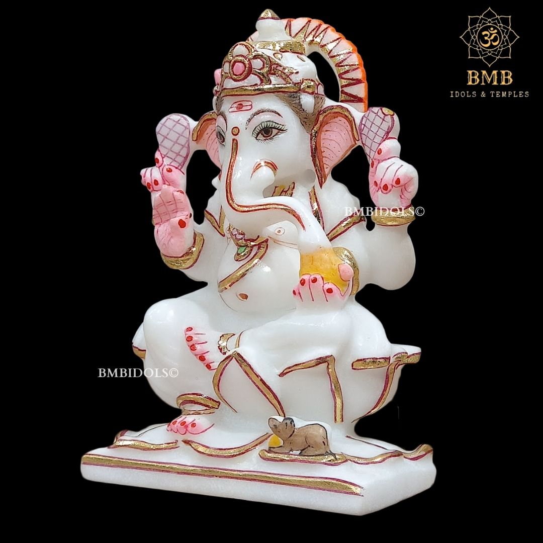 Marble Ganesha Murti made in 6inches in pure white Makrana Marble