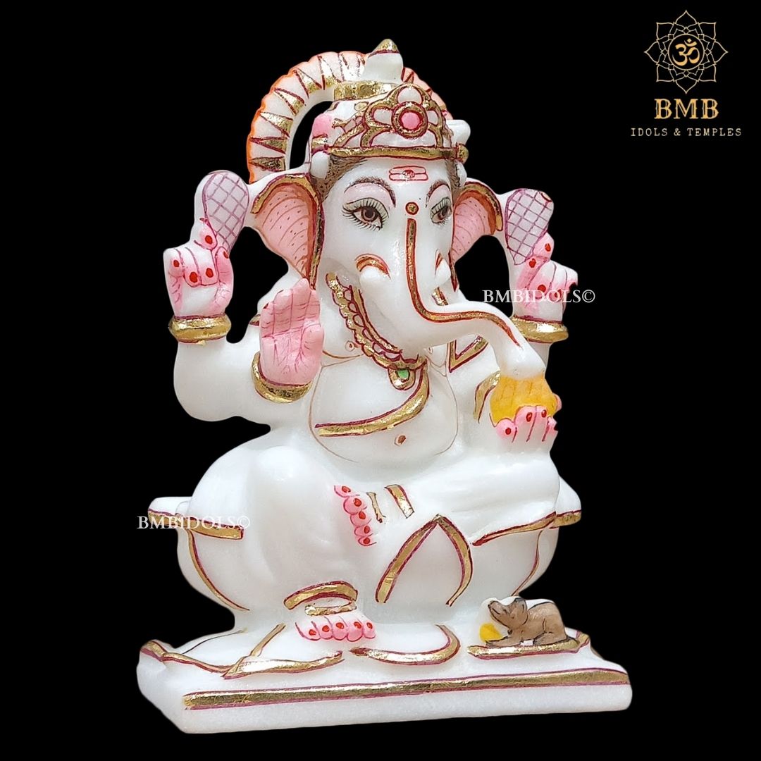 Marble Ganesha Murti made in 6inches in pure white Makrana Marble