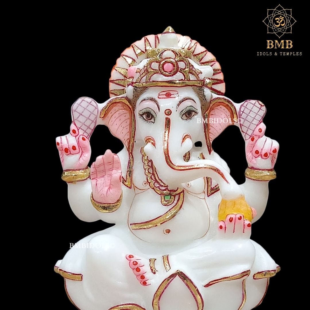 Marble Ganesha Murti made in 6inches in pure white Makrana Marble