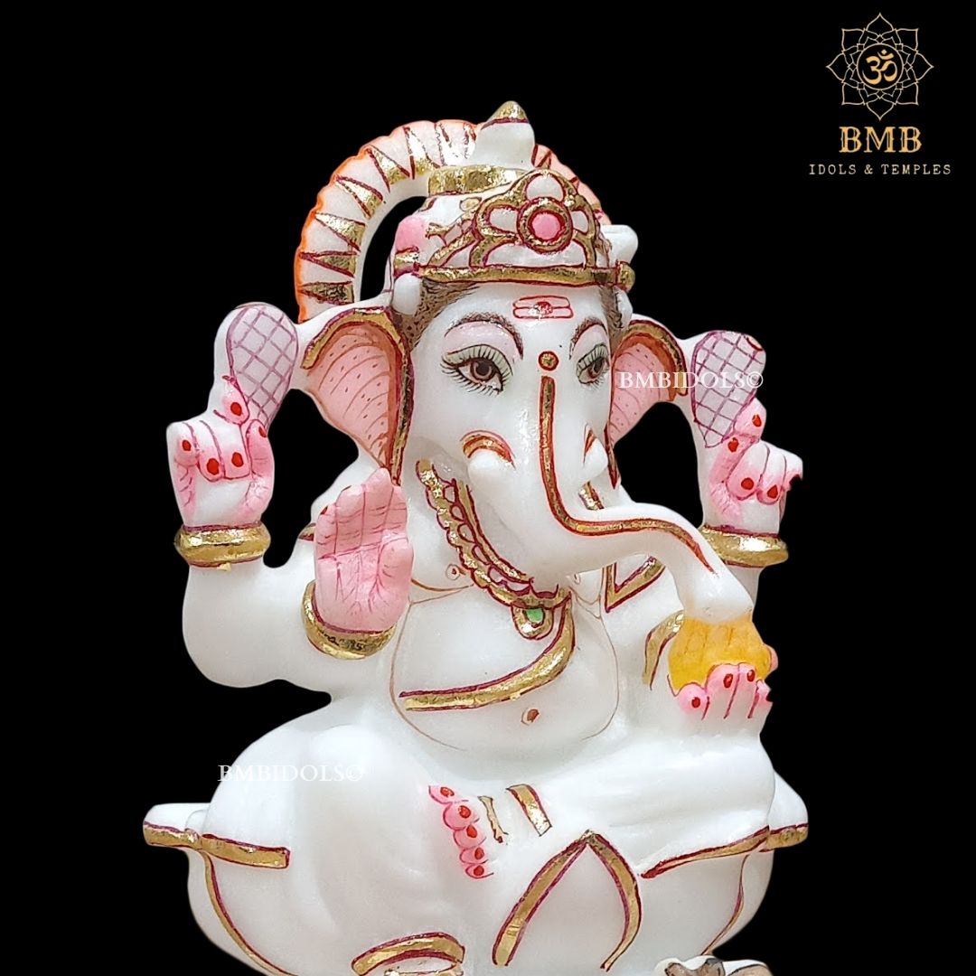 Marble Ganesha Murti made in 6inches in pure white Makrana Marble