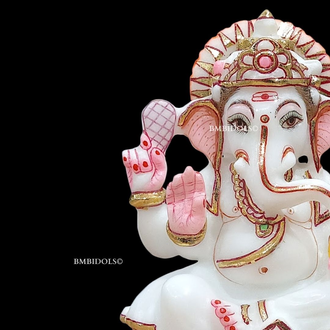 Marble Ganesha Murti made in 6inches in pure white Makrana Marble