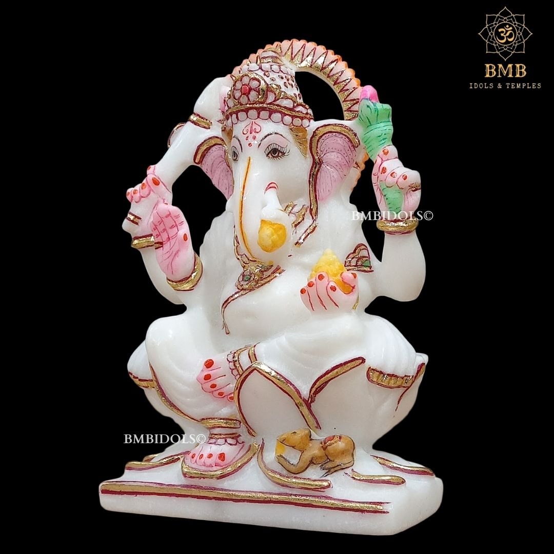 Marble Ganpati Statue made in Natural White marble in 6inches for Home and Offices
