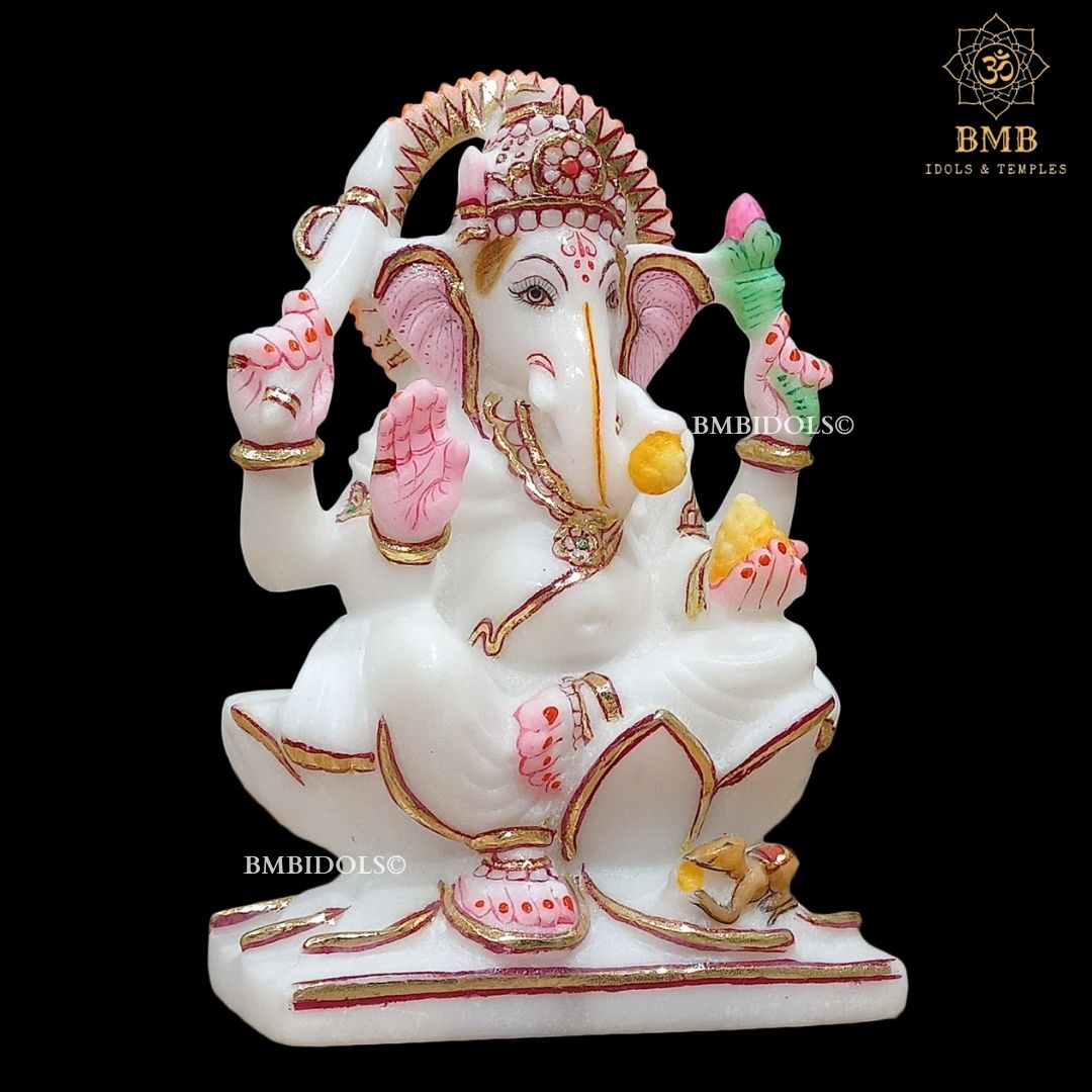 Marble Ganpati Statue made in Natural White marble in 6inches for Home and Offices