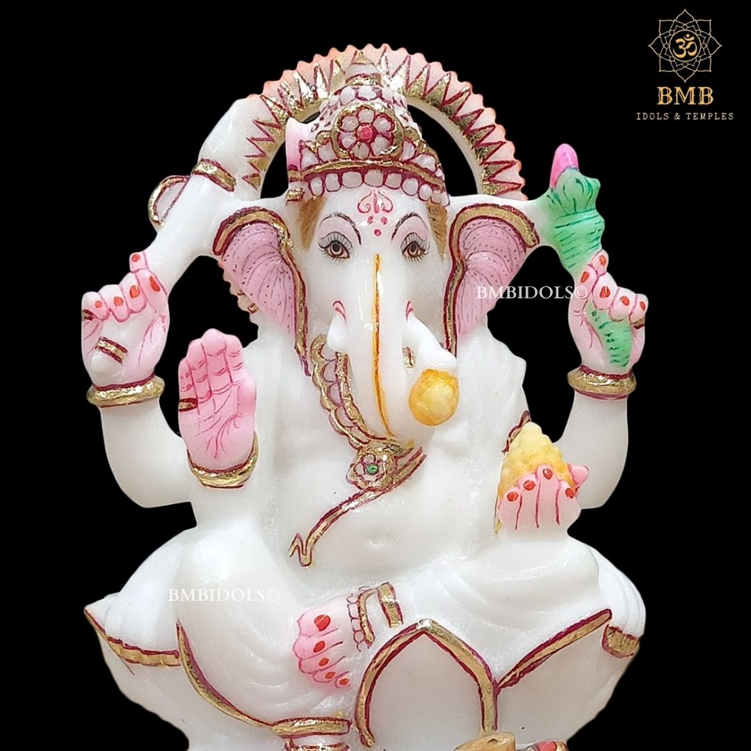 Marble Ganpati Statue made in Natural White marble in 6inches for Home and Offices