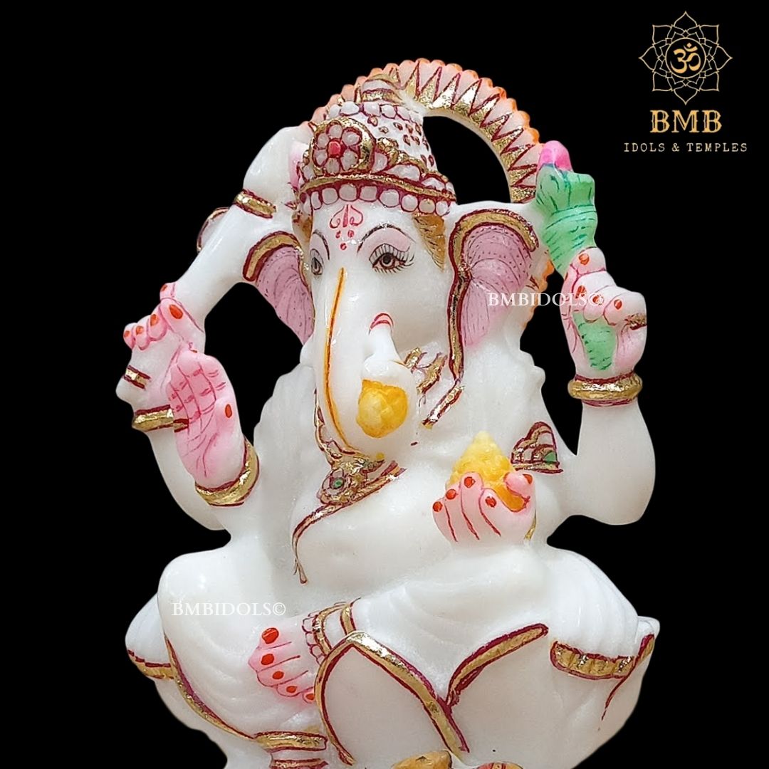Marble Ganpati Statue made in Natural White marble in 6inches for Home and Offices