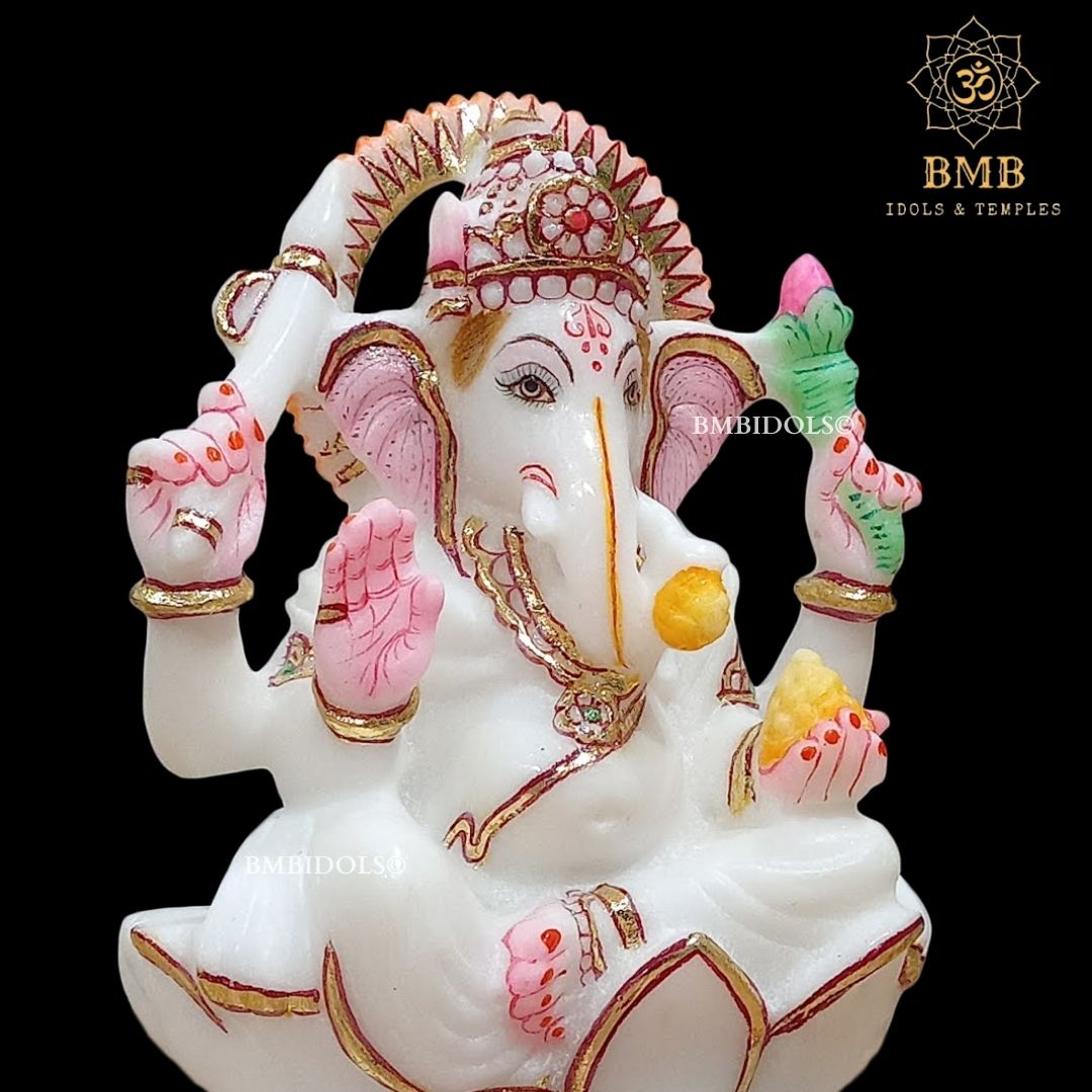 Marble Ganpati Statue made in Natural White marble in 6inches for Home and Offices