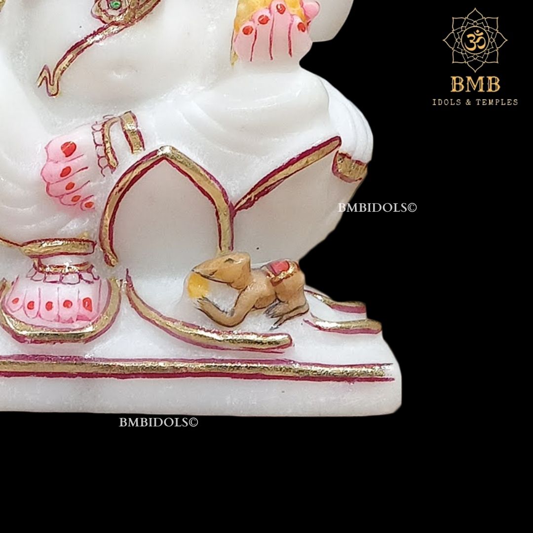 Marble Ganpati Statue made in Natural White marble in 6inches for Home and Offices