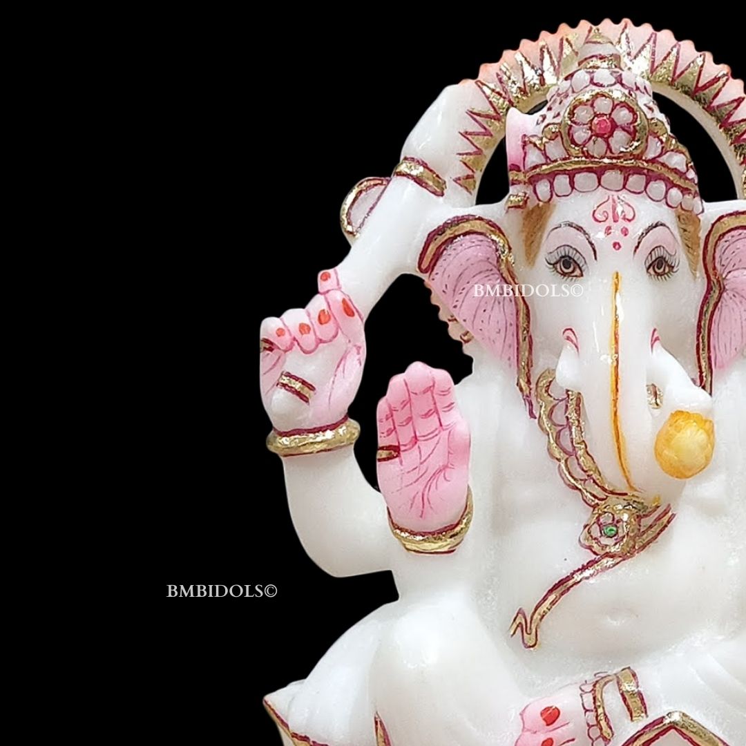 Marble Ganpati Statue made in Natural White marble in 6inches for Home and Offices