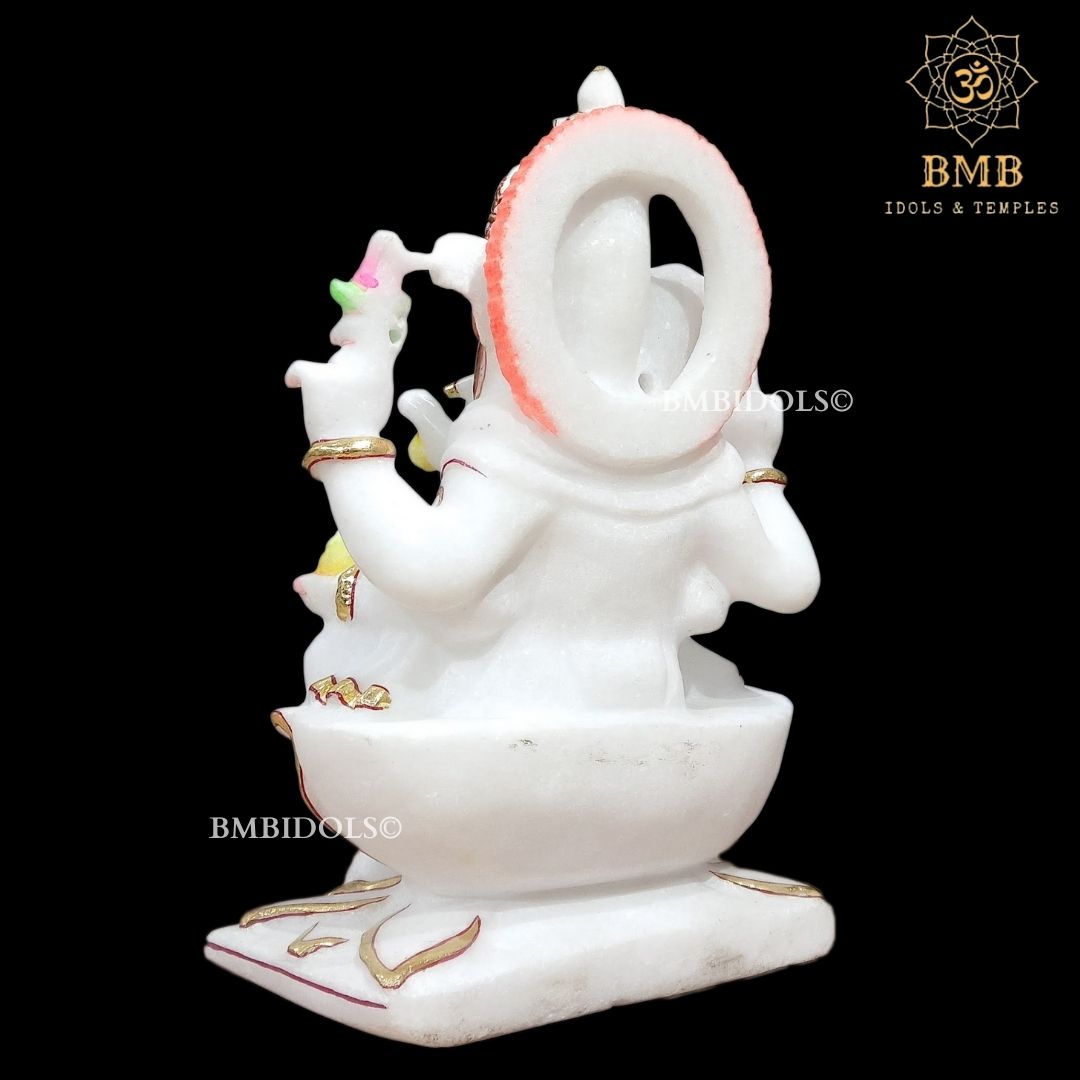 Marble Ganesh Statue sitting on Lotus Flower made in Vietnam Marble in 12inch