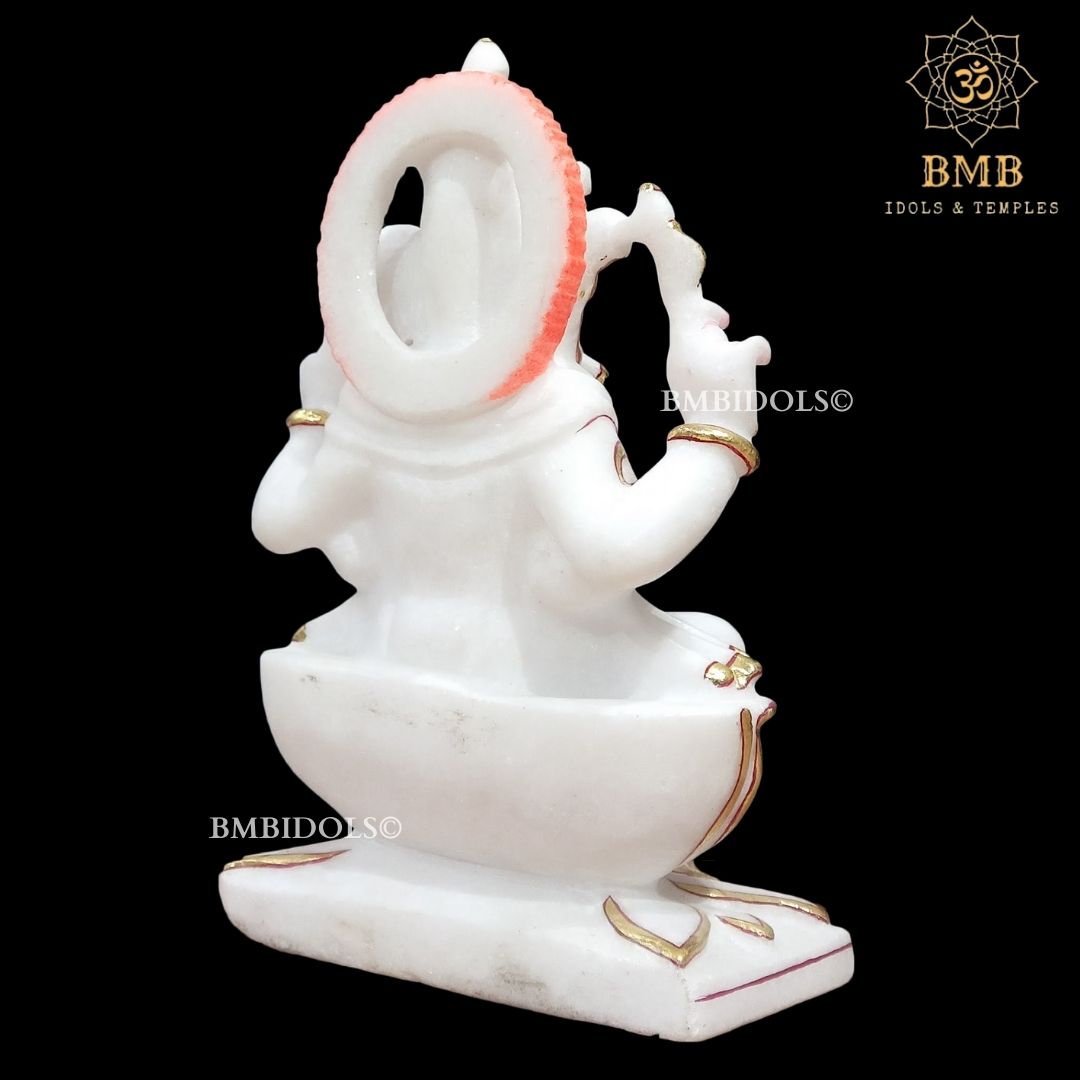 Marble Ganesh Statue sitting on Lotus Flower made in Vietnam Marble in 12inch