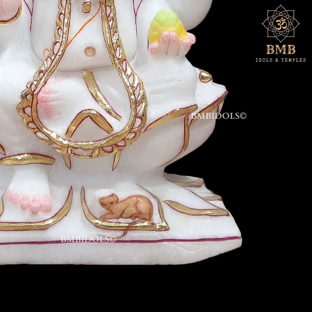 Marble Ganesh Statue sitting on Lotus Flower made in Vietnam Marble in 12inch