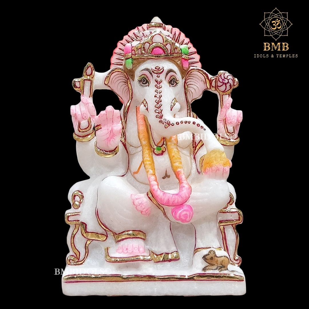 Four Hand Marble Ganesha Moorti made in 6inches in pure white Makrana Marble