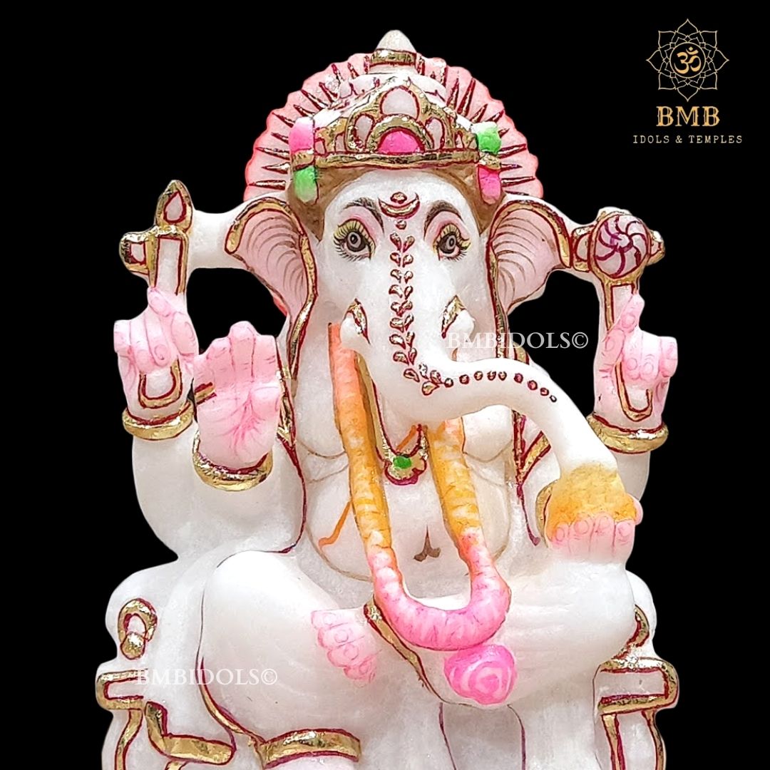 Four Hand Marble Ganesha Moorti made in 6inches in pure white Makrana Marble