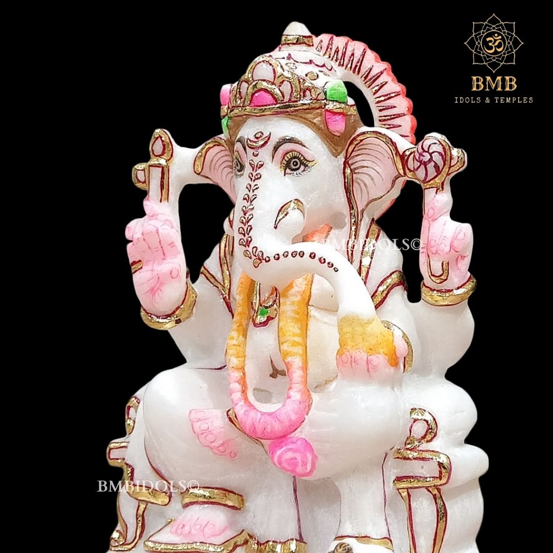 Four Hand Marble Ganesha Moorti made in 6inches in pure white Makrana Marble
