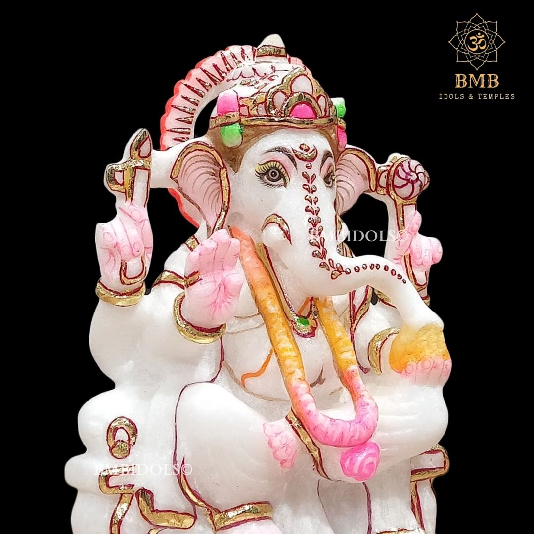 Four Hand Marble Ganesha Moorti made in 6inches in pure white Makrana Marble